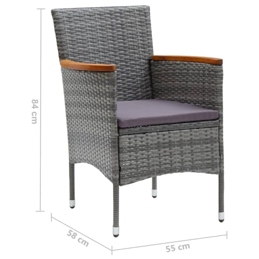 9-delige Tuinset met kussens poly rattan grijs - Afbeelding 11