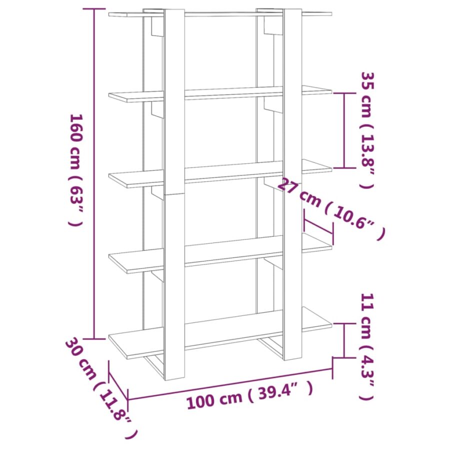 Boekenkast/kamerscherm 100x30x160 cm hoogglans wit - Afbeelding 7