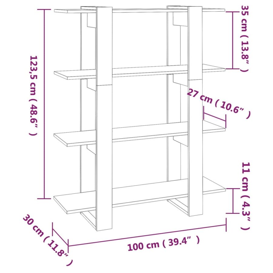 Boekenkast/kamerscherm 100x30x123,5 cm wit - Afbeelding 7
