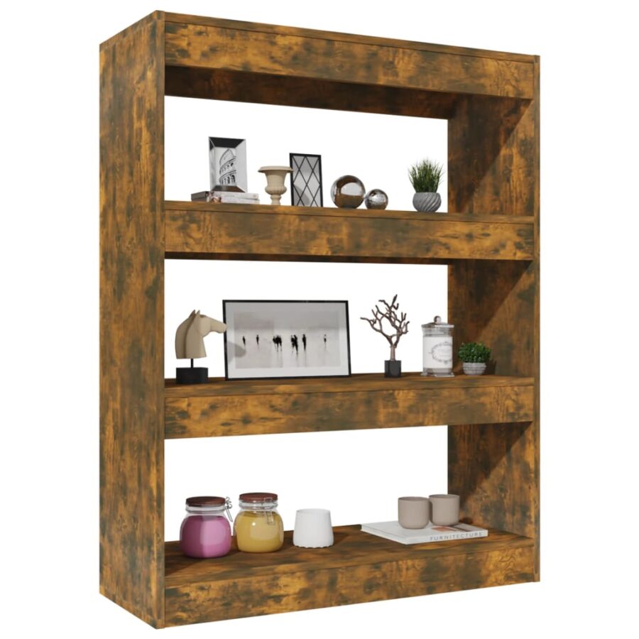 Boekenkast/kamerscherm 80x30x103 cm bewerkt hout gerookt eiken - Afbeelding 5