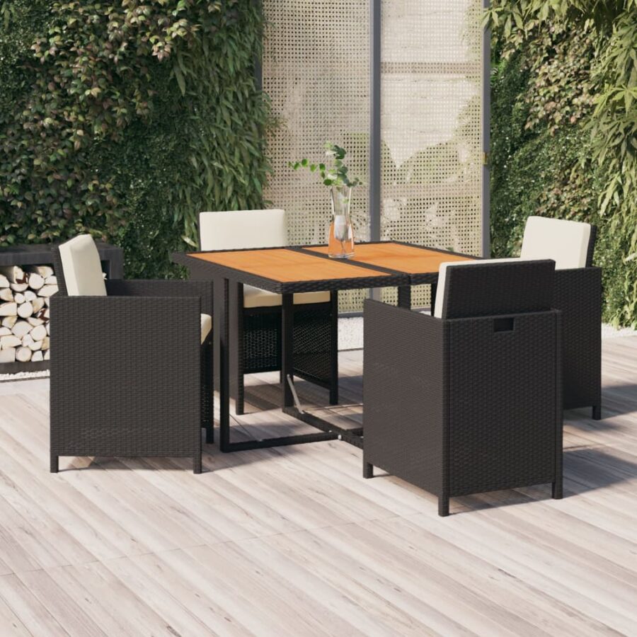 5-delige Tuinset met kussens poly rattan zwart
