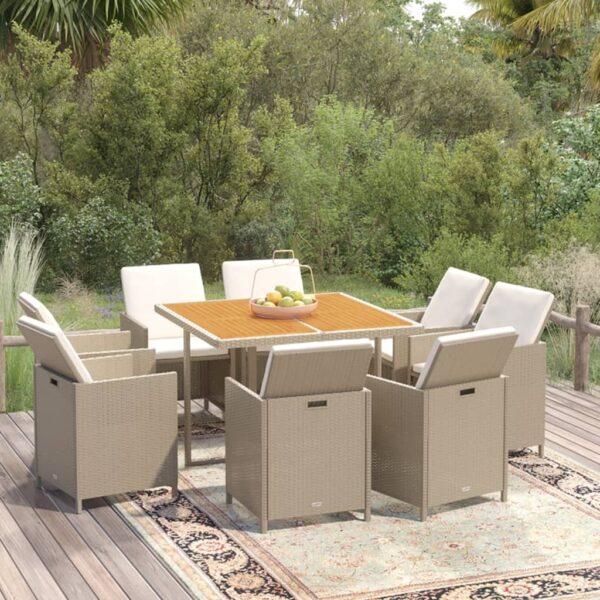 9-delige Tuinset met kussens poly rattan beige