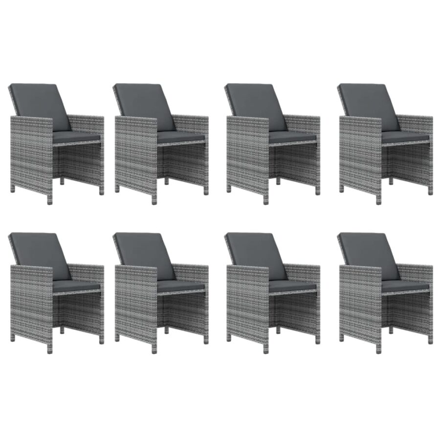 9-delige Tuinset met kussens poly rattan grijs - Afbeelding 4