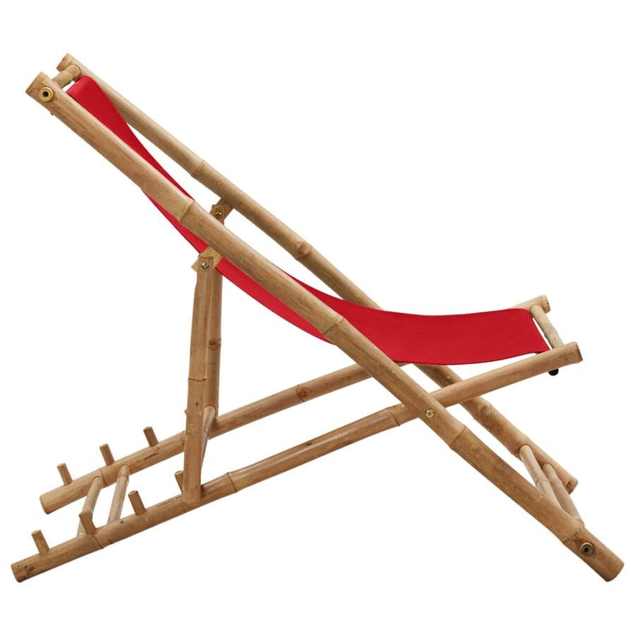 Terrasstoel bamboe en canvas rood - Afbeelding 3