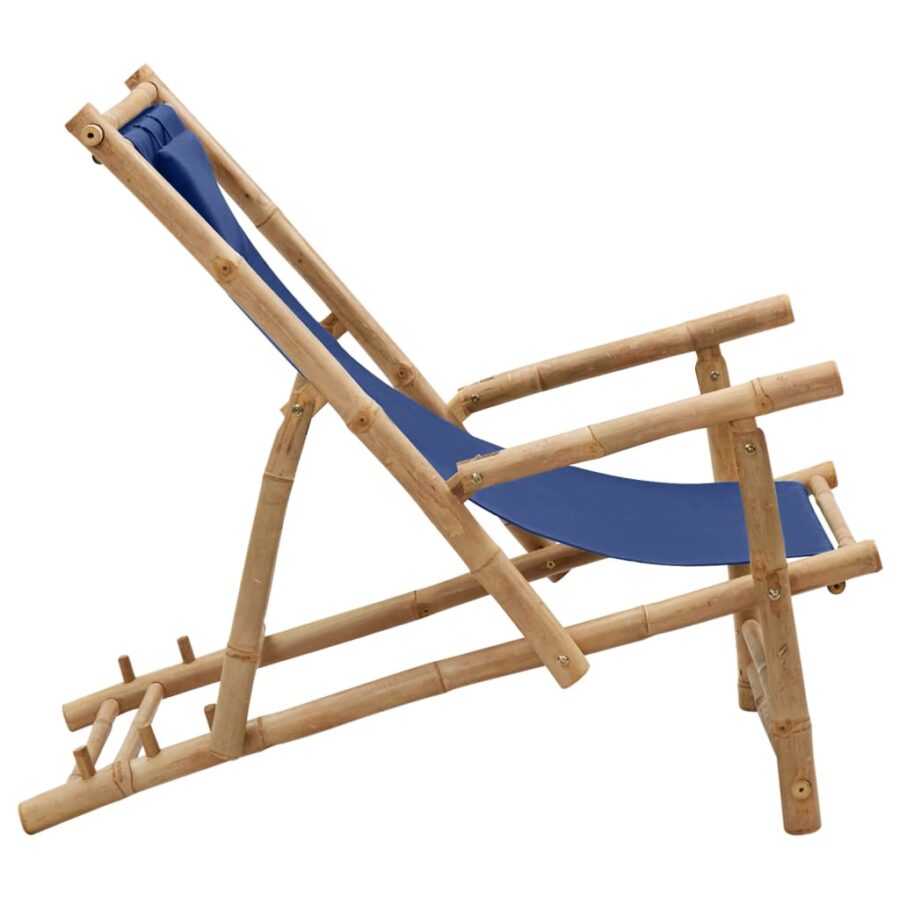 Terrasstoel bamboe en canvas marineblauw - Afbeelding 3