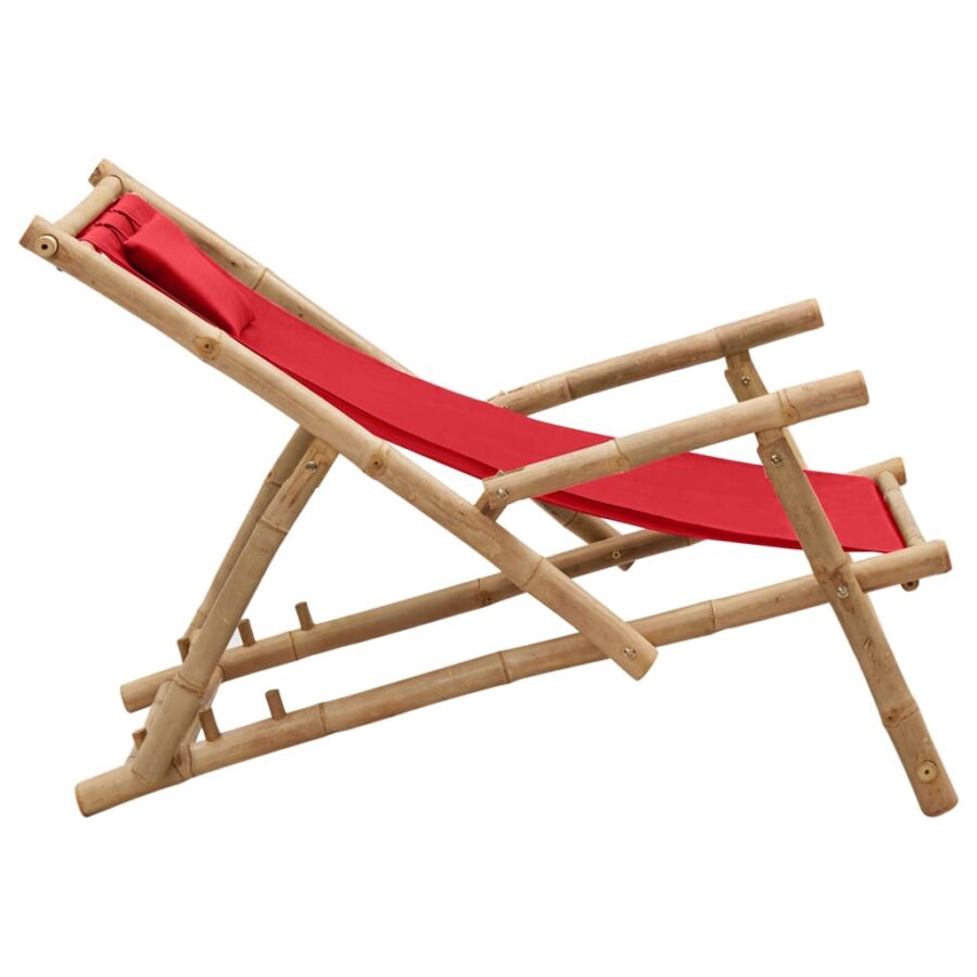 Terrasstoel bamboe en canvas rood - Afbeelding 4