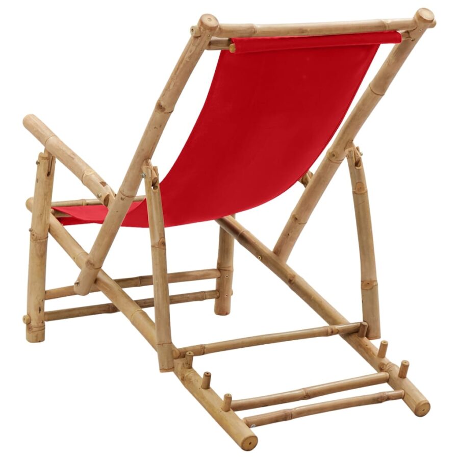 Terrasstoel bamboe en canvas rood - Afbeelding 5