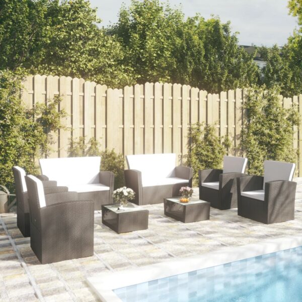 8-delige Loungeset met kussens poly rattan zwart