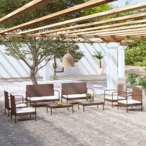 8-delige Loungeset met kussens poly rattan bruin