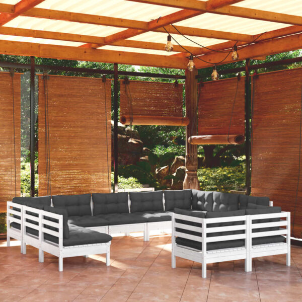 11-delige Loungeset met kussens massief grenenhout wit