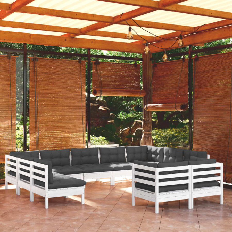 11-delige Loungeset met kussens massief grenenhout wit