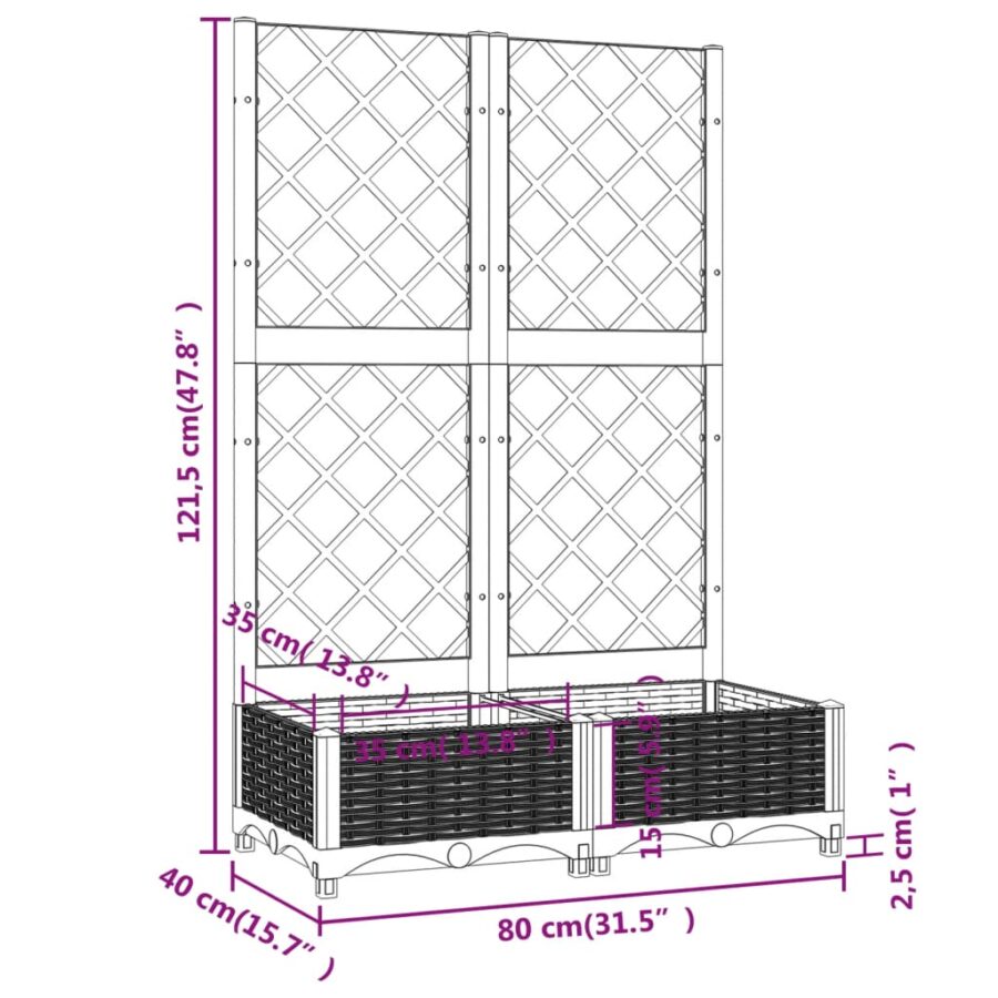 Plantenbak met latwerk 80x40x121,5 cm polypropeen bruin - Afbeelding 8