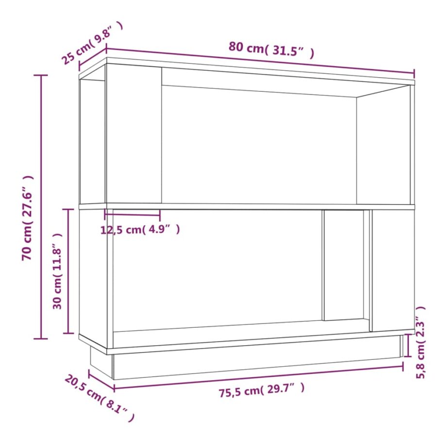Boekenkast/kamerscherm 80x25x70 cm massief grenenhout - Afbeelding 8