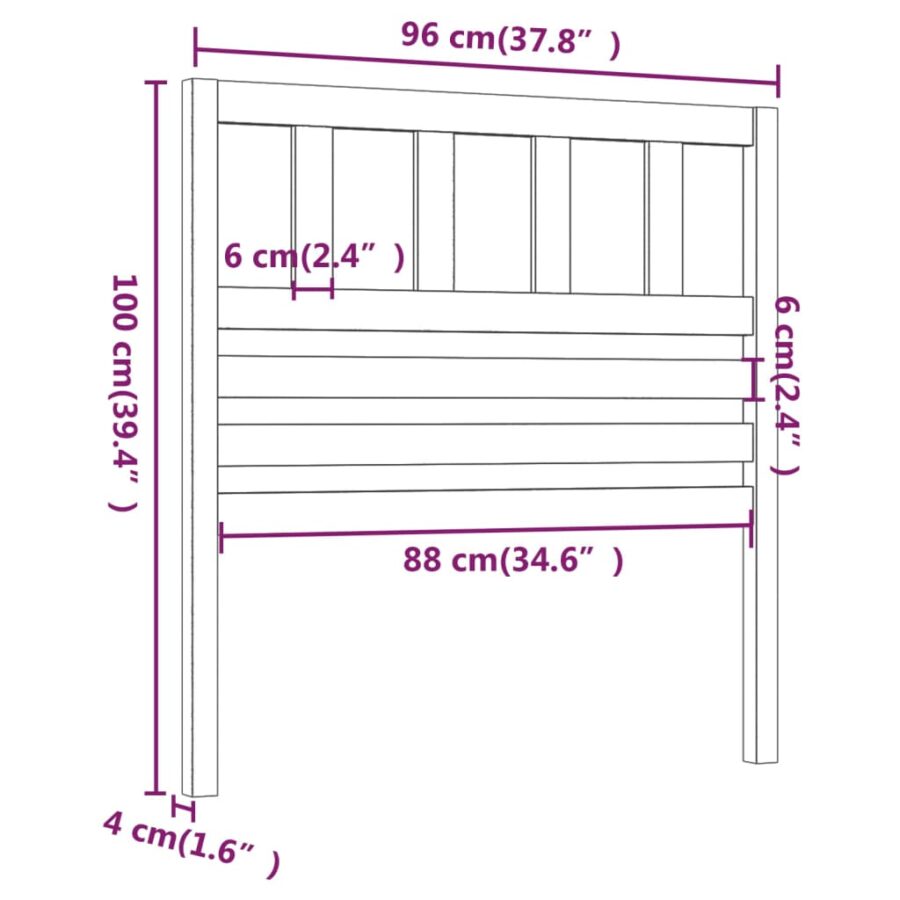 Hoofdbord 96x4x100 cm massief grenenhout zwart - Afbeelding 5