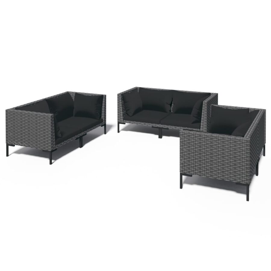 6-delige Loungeset met kussens poly rattan donkergrijs - Afbeelding 2
