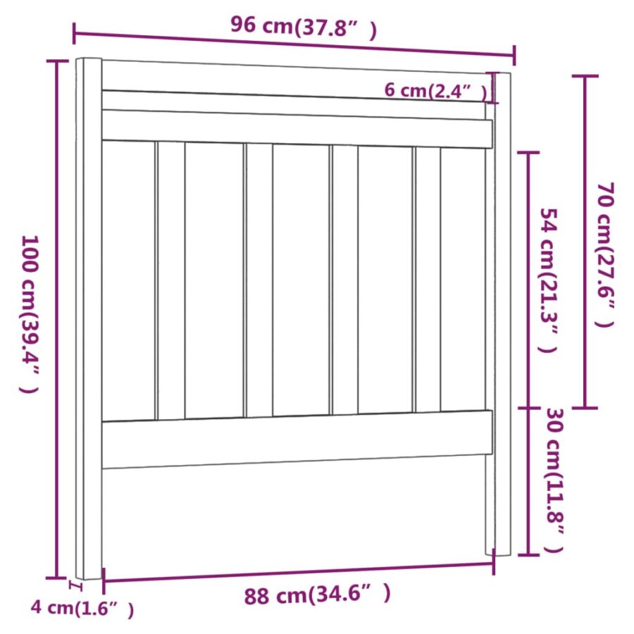 Hoofdbord 96x4x100 cm massief grenenhout zwart - Afbeelding 6