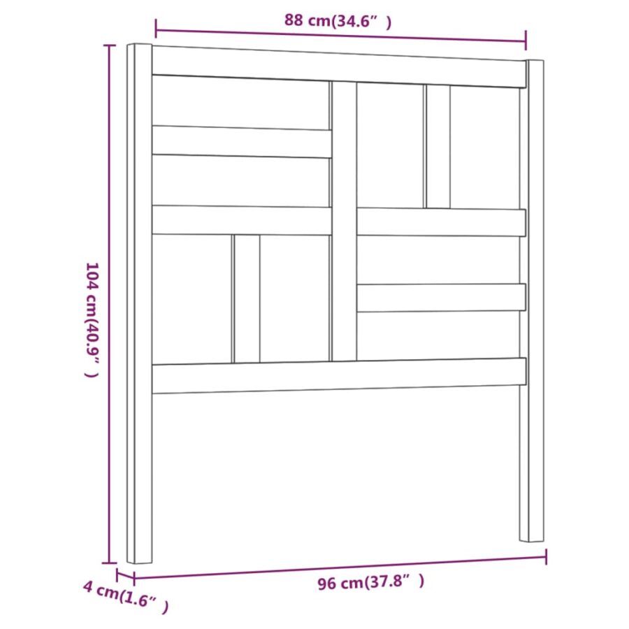 Hoofdbord 96x4x104 cm massief grenenhout zwart - Afbeelding 6