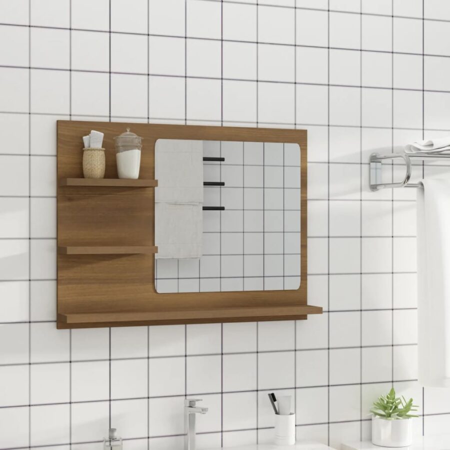 Badkamerspiegel 60x10,5x45 cm bewerkt hout bruin eikenkleur - Afbeelding 7