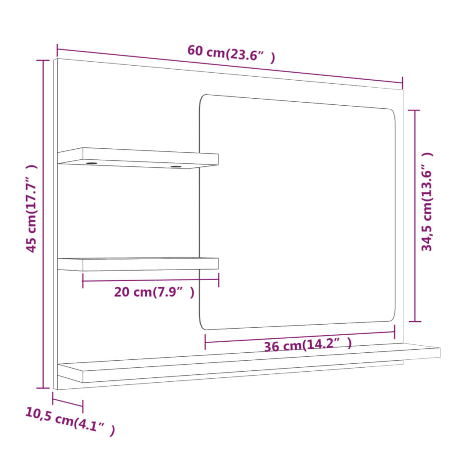 Badkamerspiegel 60x10,5x45 cm bewerkt hout bruin eikenkleur - Afbeelding 8