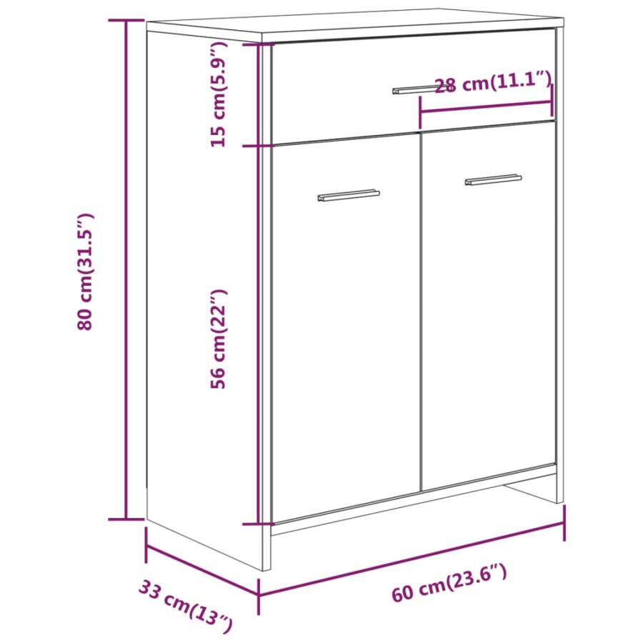 Badkamerkast 60x33x80 cm bewerkt hout grijs sonoma eikenkleurig - Afbeelding 8