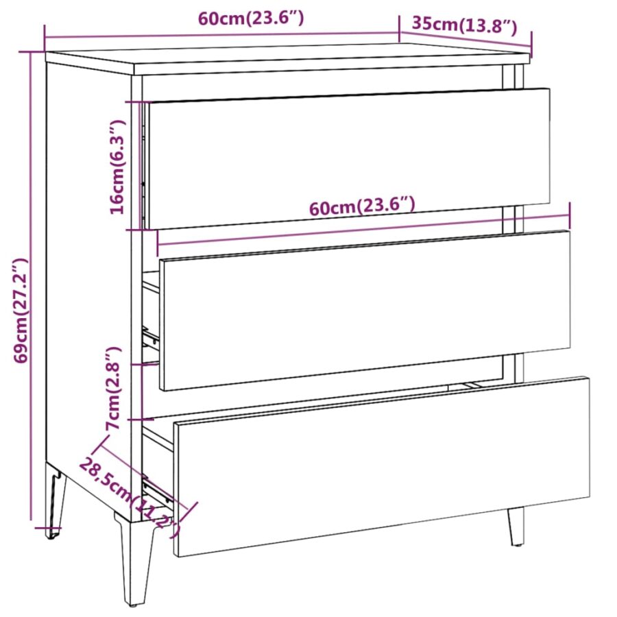 Dressoir 60x35x69 cm bewerkt hout gerookt eikenkleurig - Afbeelding 8