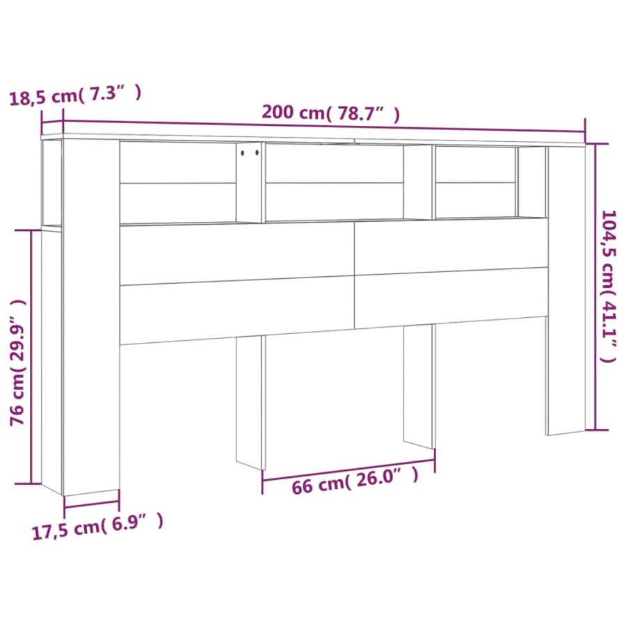 Hoofdbordkast 200x18,5x104,5 cm betongrijs - Afbeelding 7