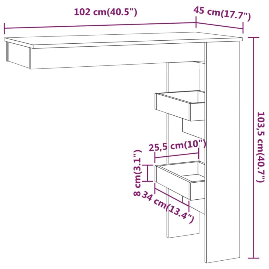 Bartafel wandgemonteerd 102x45x103,5 cm bewerkt hout bruineiken - Afbeelding 9