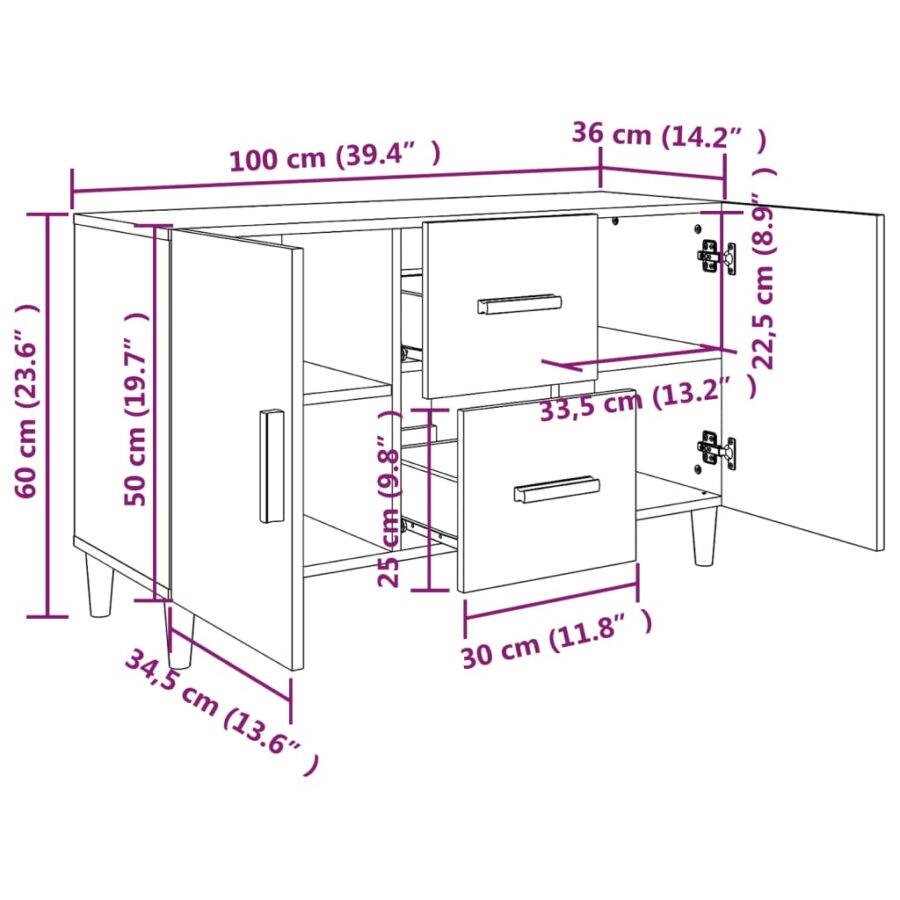 Dressoir 100x36x60 cm bewerkt hout zwart - Afbeelding 8