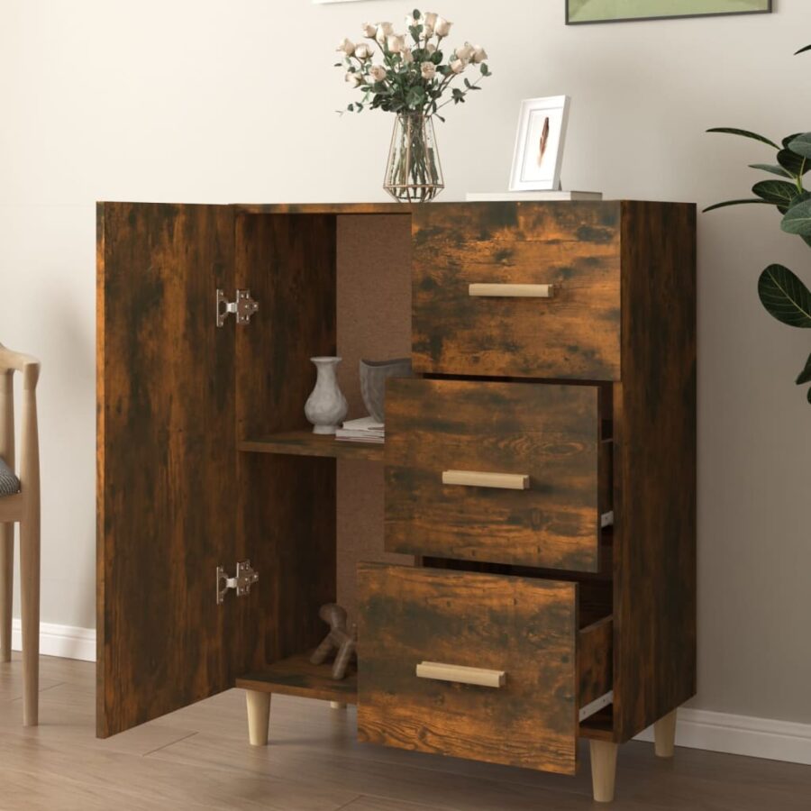 Dressoir 69,5x34x90 cm bewerkt hout gerookt eikenkleurig - Afbeelding 3