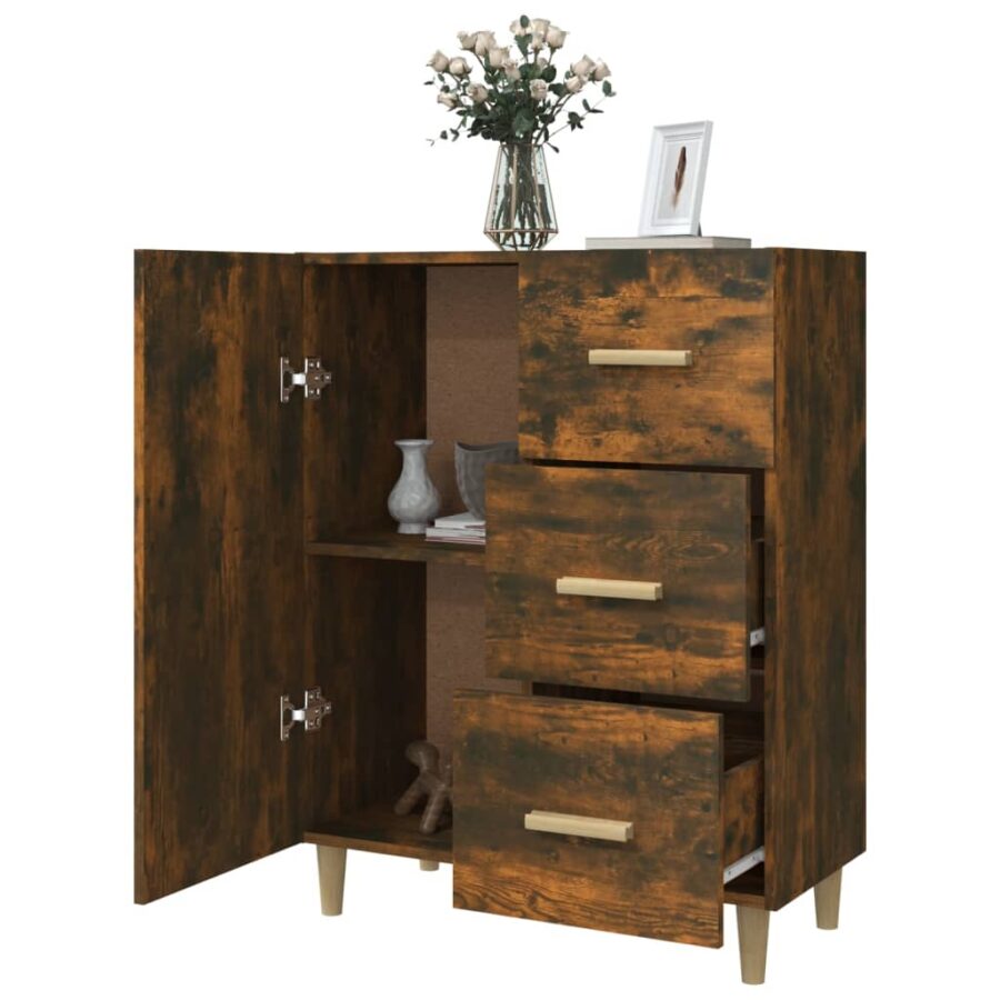 Dressoir 69,5x34x90 cm bewerkt hout gerookt eikenkleurig - Afbeelding 4
