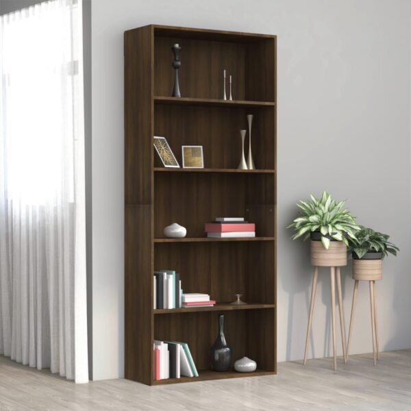 Boekenkast 80x30x189 cm bewerkt hout bruin eikenkleur