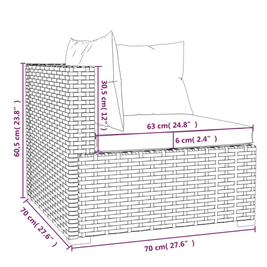 4-delige Loungeset met kussens poly rattan zwart - Afbeelding 10