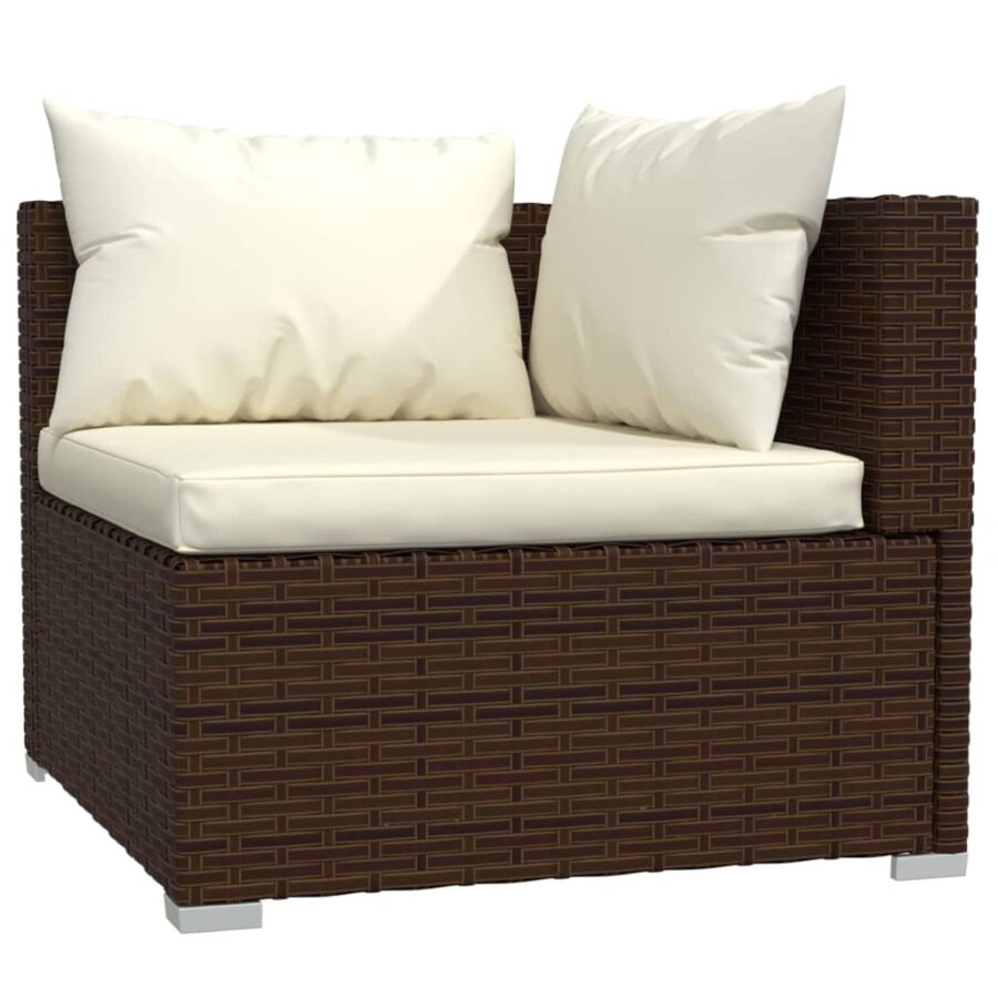 5-delige Loungeset met kussens poly rattan bruin - Afbeelding 3