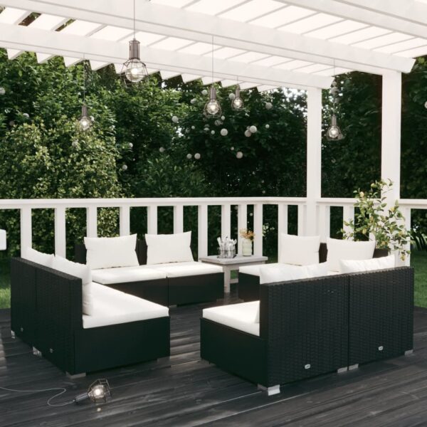8-delige Loungeset met kussens poly rattan zwart