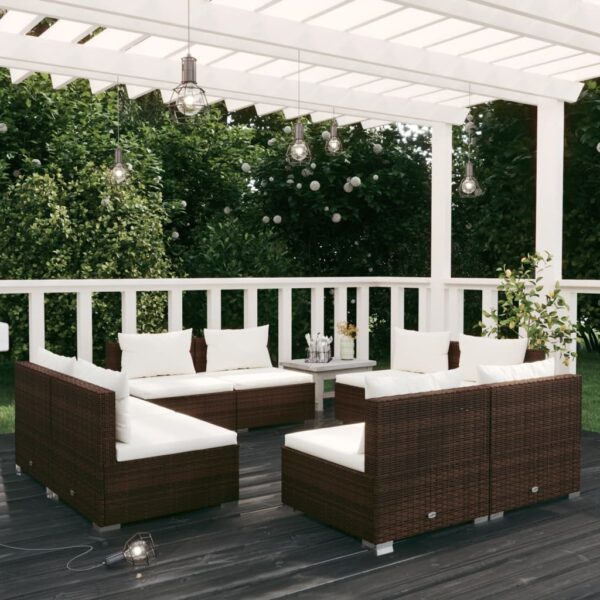 8-delige Loungeset met kussens poly rattan bruin