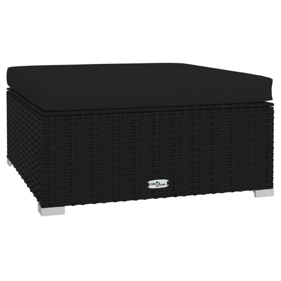 4-delige Loungeset met kussens poly rattan zwart - Afbeelding 5