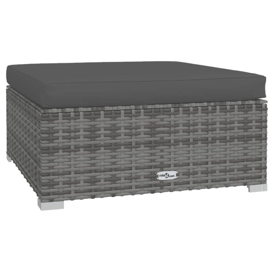 4-delige Loungeset met kussens poly rattan grijs - Afbeelding 5