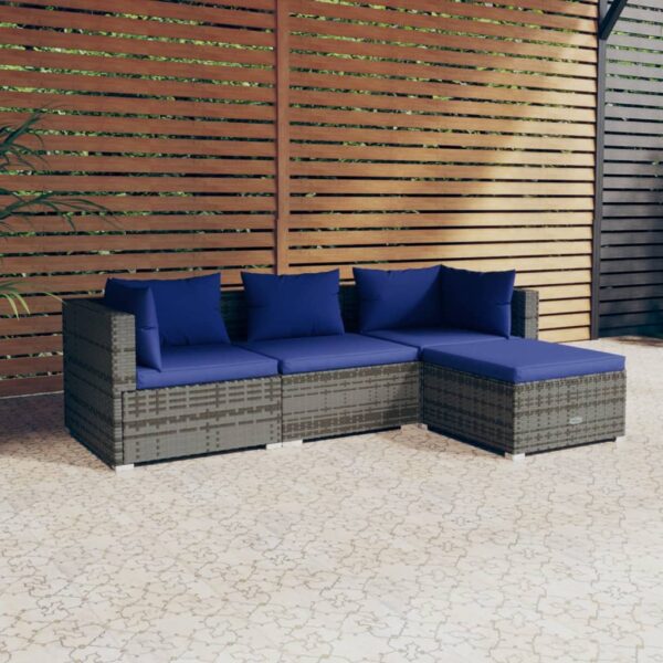 4-delige Loungeset met kussens poly rattan grijs