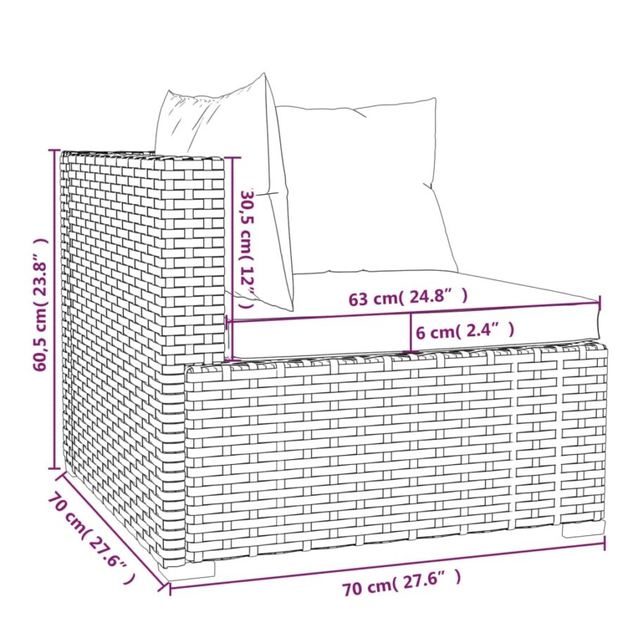 5-delige Loungeset met kussens poly rattan zwart - Afbeelding 8