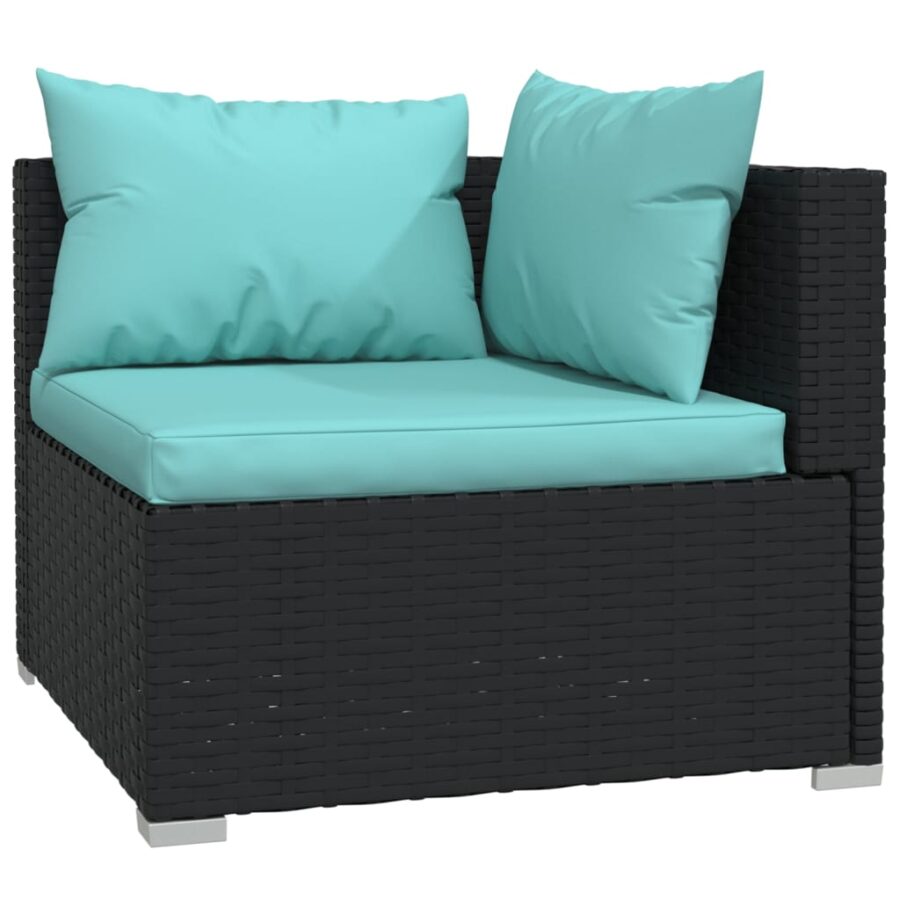 5-delige Loungeset met kussens poly rattan zwart - Afbeelding 4