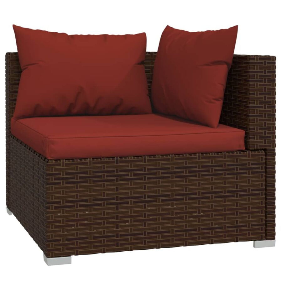 6-delige Loungeset met kussens poly rattan bruin - Afbeelding 3