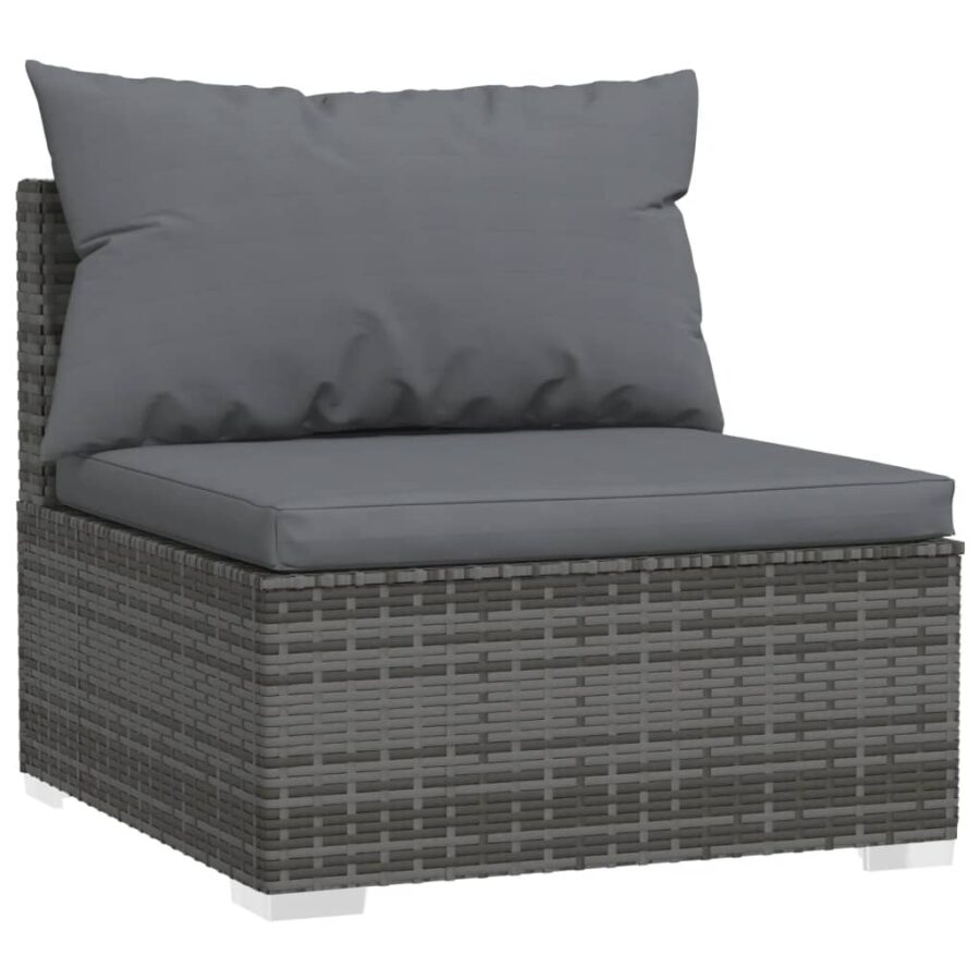 6-delige Loungeset met kussens poly rattan grijs - Afbeelding 6