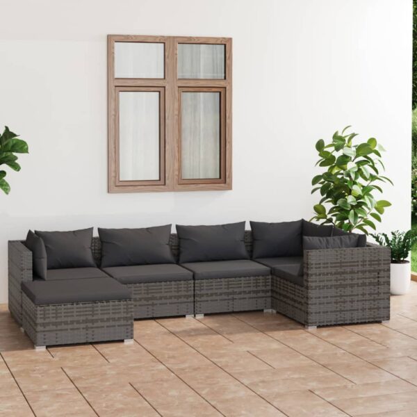 6-delige Loungeset met kussens poly rattan grijs