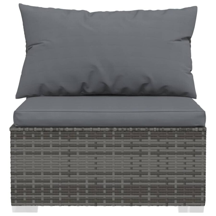 6-delige Loungeset met kussens poly rattan grijs - Afbeelding 6