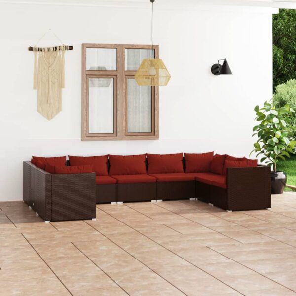 9-delige Loungeset met kussens poly rattan bruin