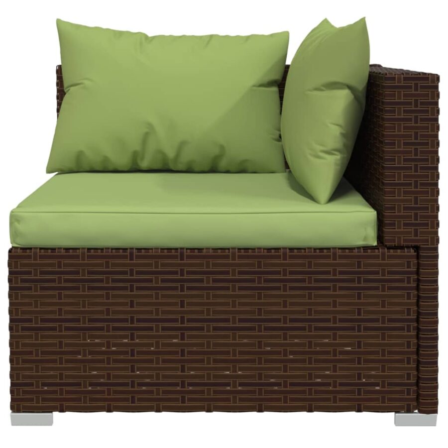 10-delige Loungeset met kussens poly rattan bruin - Afbeelding 6