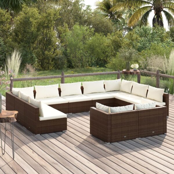 11-delige Loungeset met kussens poly rattan bruin