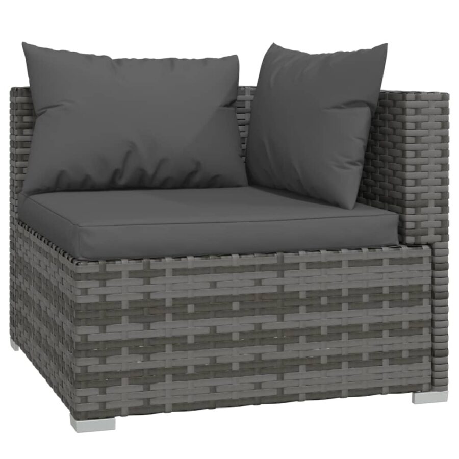 11-delige Loungeset met kussens poly rattan grijs - Afbeelding 5
