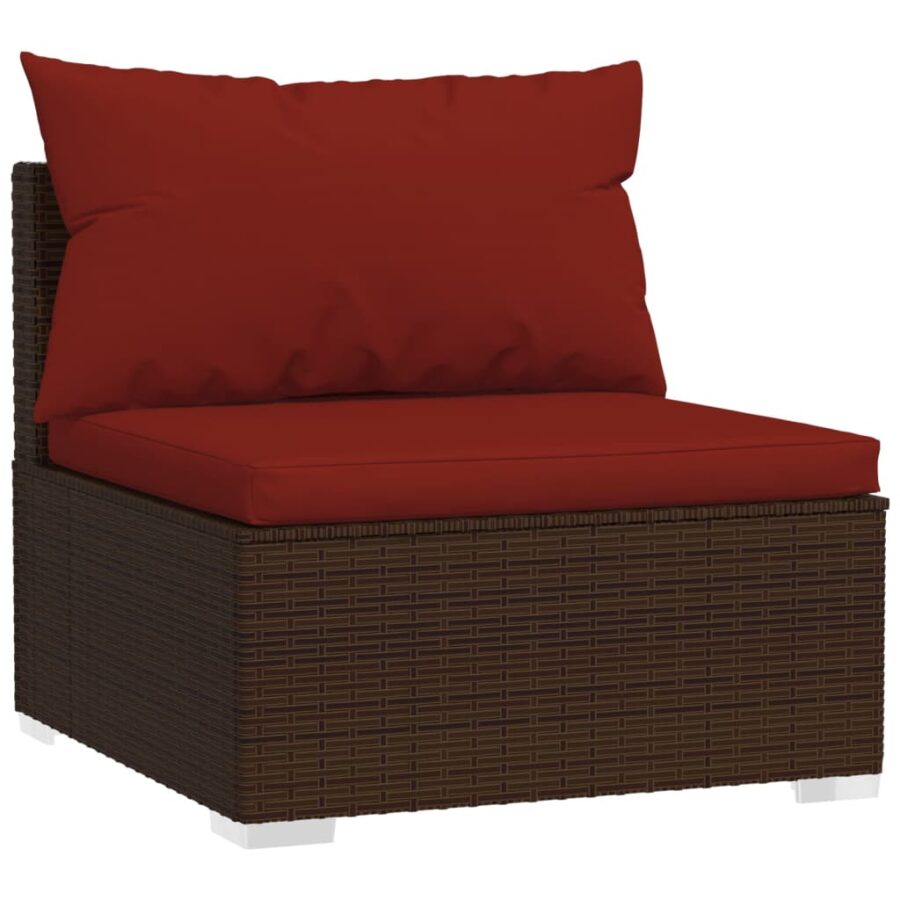 10-delige Loungeset met kussens poly rattan bruin - Afbeelding 4