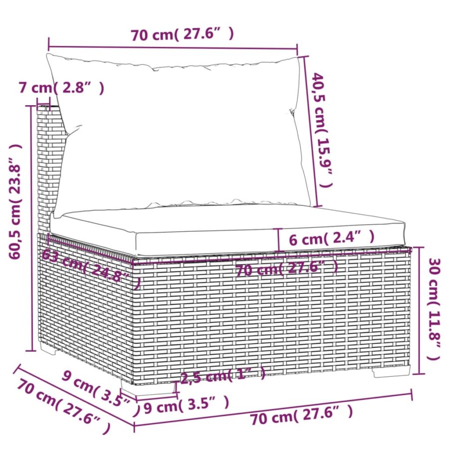 10-delige Loungeset met kussens poly rattan bruin - Afbeelding 8